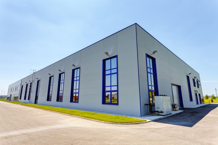 Aluminum facade on industrial building